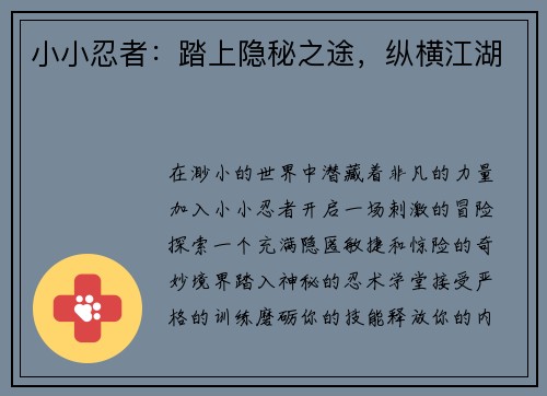 小小忍者：踏上隐秘之途，纵横江湖